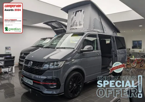Photo of 2023 73 REG T6.1 HIGHLINE 110PS, SWB, TAILGATE – REAR CAMERA, CARPETED CAB – CAMPERVAN CONVERSION