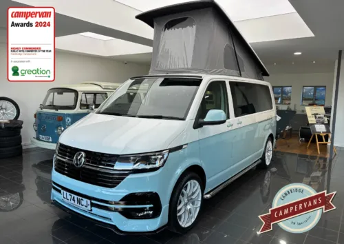 Photo of 2024 74 REG VW T6.1 150DSG HIGHLINE LWB TAILGATE (GLAZED) – REAR CAMERA, HEATED SEATS, LED LIGHTS – BRAND NEW CAMPERVAN CONVERSION