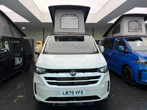 Photo 1 of 2025 75 REG VW T7 150PS 8SP AUTO COMMERCE SWB BARN DOORS – TWO TONE CLEAR WHITE/ASCOT GREY – BRAND NEW CAMPERVAN CONVERSION – FIXED RIB BED