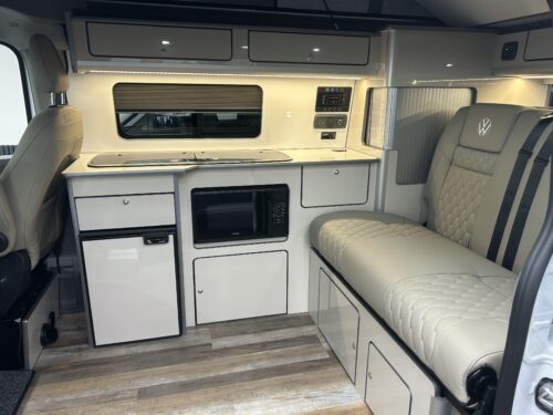 Photo 2 of 2025 75 REG VW T7 150PS 8SP AUTO COMMERCE SWB BARN DOORS – TWO TONE CLEAR WHITE/ASCOT GREY – BRAND NEW CAMPERVAN CONVERSION – FIXED RIB BED