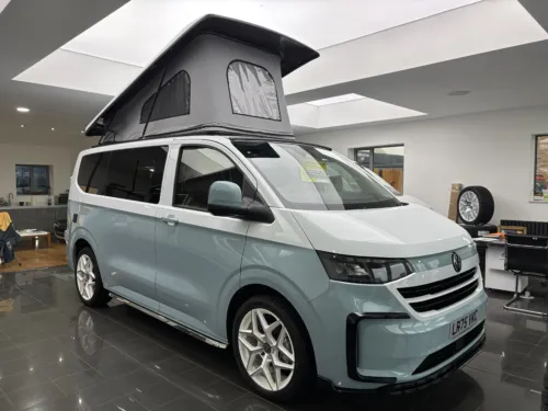 Photo 4 of 2025 75 REG VW T7 150PS 8SP AUTO COMMERCE SWB BARN DOORS – TWO TONE CLEAR WHITE/STONE BLUE – BRAND NEW CAMPERVAN CONVERSION – MOBIFRAME 112CM SLIDING BED