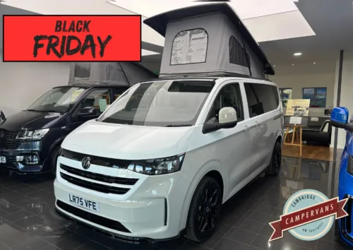 Photo of 2025 75 REG VW T7 150PS 8SP AUTO COMMERCE SWB BARN DOORS – TWO TONE CLEAR WHITE/ASCOT GREY – BRAND NEW CAMPERVAN CONVERSION – FIXED RIB BED