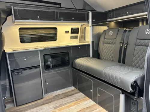 Photo 4 of 2025 75 REG VW T7 150PS 8SP AUTO COMMERCE SWB BARN DOORS – TWO TONE CLEAR WHITE/AQUAMARINE – BRAND NEW CAMPERVAN CONVERSION – FIXED RIB BED