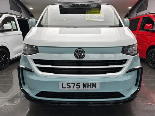 Photo 3 of 2025 75 REG VW T7 150PS 8SP AUTO COMMERCE SWB BARN DOORS – TWO TONE CLEAR WHITE/STONE BLUE – BRAND NEW CAMPERVAN CONVERSION – FIXED RIB BED