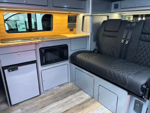 Photo 2 of 2025 75 REG VW T7 150PS 8SP AUTO COMMERCE SWB BARN DOORS – TWO TONE CLEAR WHITE/STONE BLUE – BRAND NEW CAMPERVAN CONVERSION – FIXED RIB BED