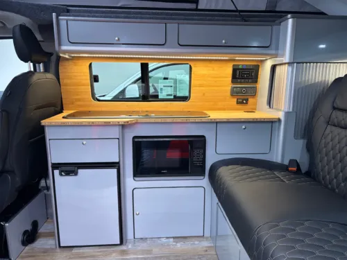 Photo 4 of 2025 75 REG VW T7 150PS 8SP AUTO COMMERCE SWB BARN DOORS – TWO TONE CLEAR WHITE/STONE BLUE – BRAND NEW CAMPERVAN CONVERSION – FIXED RIB BED