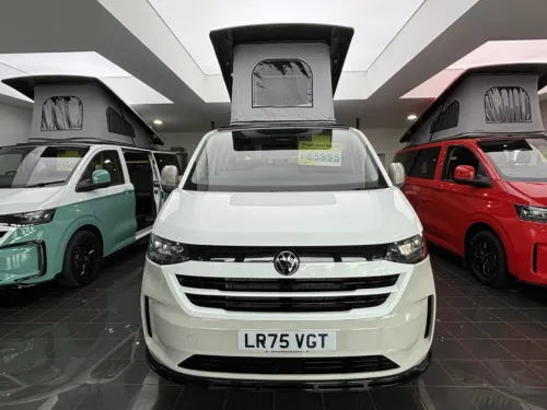 Photo 1 of 2025 75 REG VW T7 150PS 8SP AUTO COMMERCE SWB BARN DOORS – TWO TONE CLEAR WHITE/ASCOT GREY – BRAND NEW CAMPERVAN CONVERSION – MOBIFRAME 112CM SLIDING BED – PLUS WATER HEATER!