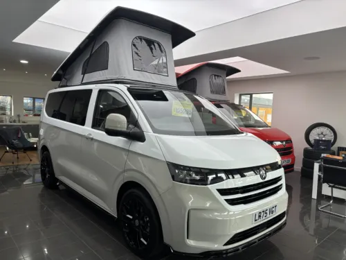 Photo 2 of 2025 75 REG VW T7 150PS 8SP AUTO COMMERCE SWB BARN DOORS – TWO TONE CLEAR WHITE/ASCOT GREY – BRAND NEW CAMPERVAN CONVERSION – MOBIFRAME 112CM SLIDING BED – PLUS WATER HEATER!