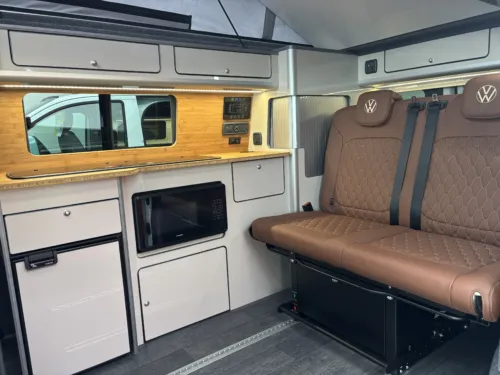 Photo 3 of 2025 75 REG VW T7 150PS 8SP AUTO COMMERCE SWB BARN DOORS – TWO TONE CLEAR WHITE/ASCOT GREY – BRAND NEW CAMPERVAN CONVERSION – MOBIFRAME 112CM SLIDING BED – PLUS WATER HEATER!