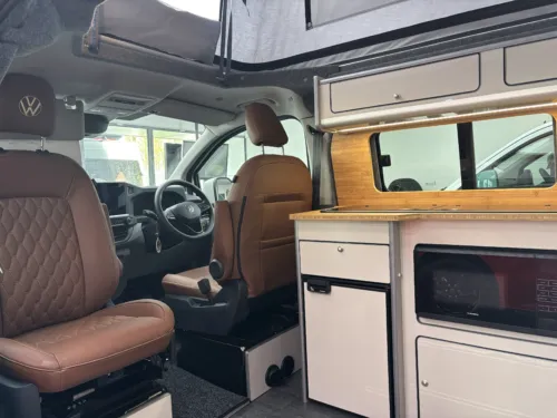 Photo 4 of 2025 75 REG VW T7 150PS 8SP AUTO COMMERCE SWB BARN DOORS – TWO TONE CLEAR WHITE/ASCOT GREY – BRAND NEW CAMPERVAN CONVERSION – MOBIFRAME 112CM SLIDING BED – PLUS WATER HEATER!