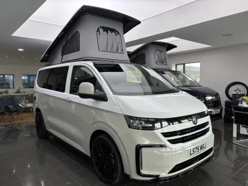 Photo 3 of 2025 75 REG VW T7 150PS 8SP AUTO COMMERCE SWB BARN DOORS – TWO TONE CLEAR WHITE/ASCOT GREY – BRAND NEW CAMPERVAN CONVERSION – MOBIFRAME 112CM SLIDING BED