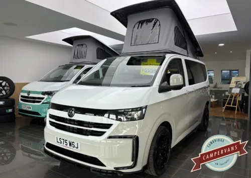 Photo of 2025 75 REG VW T7 150PS 8SP AUTO COMMERCE SWB BARN DOORS – TWO TONE CLEAR WHITE/ASCOT GREY – BRAND NEW CAMPERVAN CONVERSION – MOBIFRAME 112CM SLIDING BED