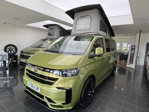 Photo 1 of 2026 26 REG VW T7 110PS 6SP MANUAL COMMERCE PRO SWB TAILGATE – STANDARD CONVERSION – FIXED RIB BED – WARM GREEN