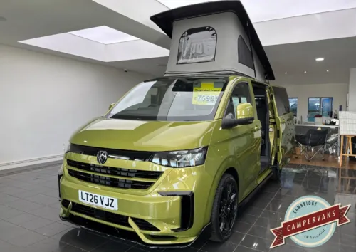 Photo of 2026 26 REG VW T7 T32 4 MOTION 150PS 8SP AUTOMATIC COMMERCE PRO SWB TAILGATE – STANDARD CONVERSION – MOBIFRAME BED ON RAILS – WARM GREEN