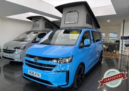 Photo of 2026 26 REG VW T7 150PS 8SP T30 AUTOMATIC COMMERCE PLUS SWB TAILGATE – BRAND NEW CAMPERVAN CONVERSION – FIXED RIB BED – LIGHT BLUE