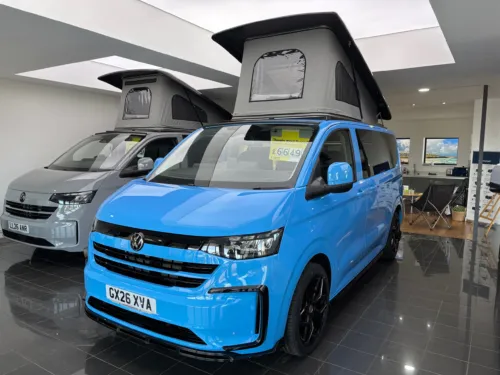 Photo 1 of 2026 26 REG VW T7 150PS 8SP T30 AUTOMATIC COMMERCE PLUS SWB TAILGATE – BRAND NEW CAMPERVAN CONVERSION – FIXED RIB BED – LIGHT BLUE