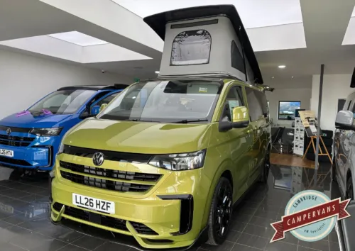 Photo of 2026 26 REG VW T7 150PS 8SP AUTOMATIC COMMERCE PRO SWB TAILGATE – CLASSIC CONVERSION – FIXED RIB BED – WARM GREEN